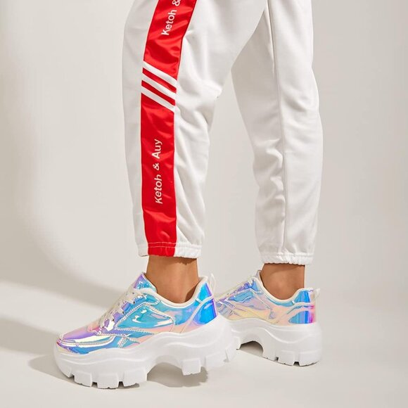 🆕 Women White Chunky Platform Sneakers Lace-Up Casual Fashion Walking Shoes - Picture 7 of 7